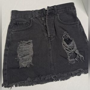 Forever 21 Distressed Black Denim Skirt
